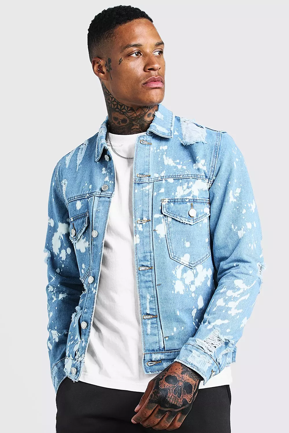 Dark blue ripped deals denim jacket